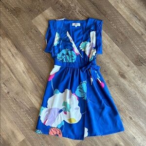 Tibi New York silk floral blue wrap dress